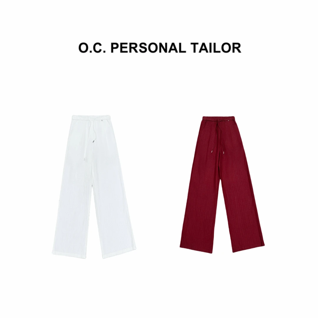 oc精选 25ss 夏季新款老钱风两色松紧腰亚麻直筒裤 0815