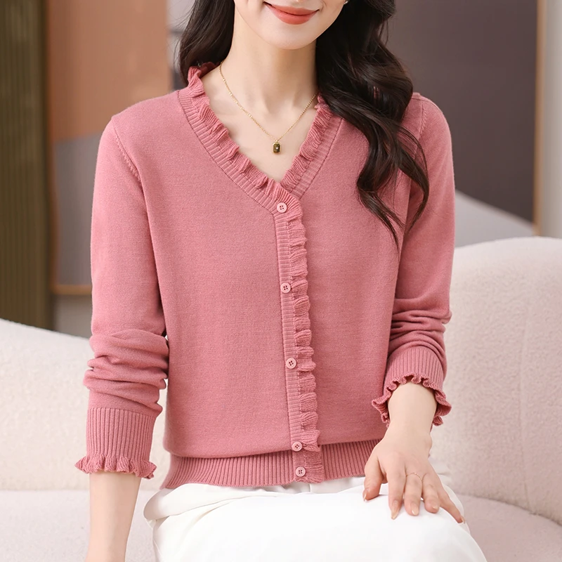 【绵羊毛】纯色假开衫2025春秋新款女薄小衫洋气百搭爆款长袖针织衫