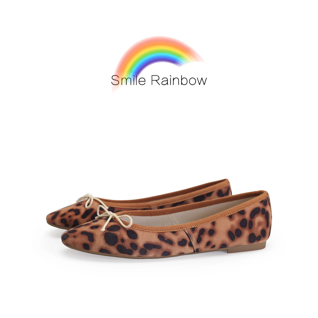 01豹纹-金棕色 芭蕾平底浅口单鞋法式蝴蝶结豹纹女鞋