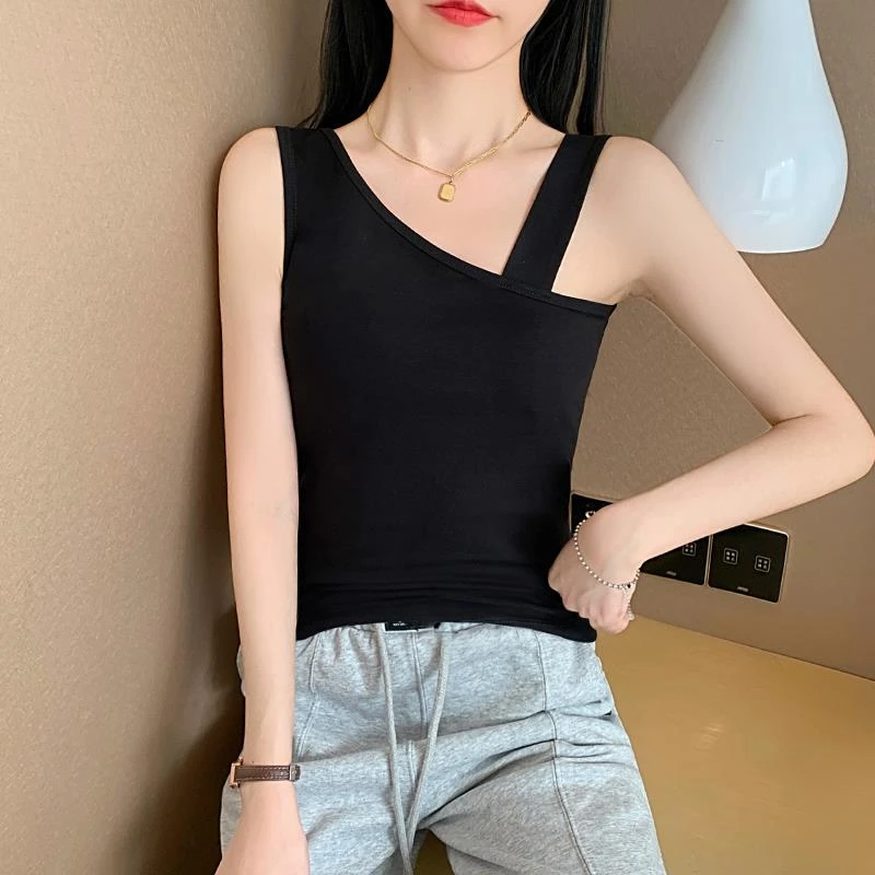 HTKD黑色吊带背心女内搭夏2025新款网红美背斜肩性感心机紧身