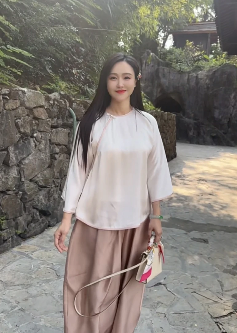 姣古金名「婉君」重磅100%桑蚕丝24姆米古法裁剪中国风宽松女上衣