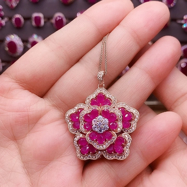 颈饰银S925镶嵌红宝石