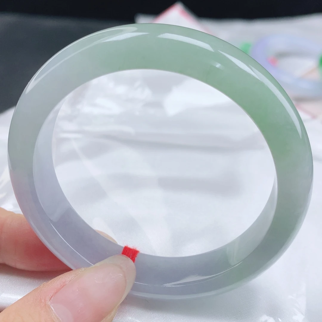 翡翠未镶嵌手镯缅甸53.0冰润春彩半山水正圈