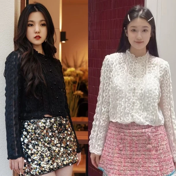 小清店《NO推NO焕》订珠白色黑色衬衫