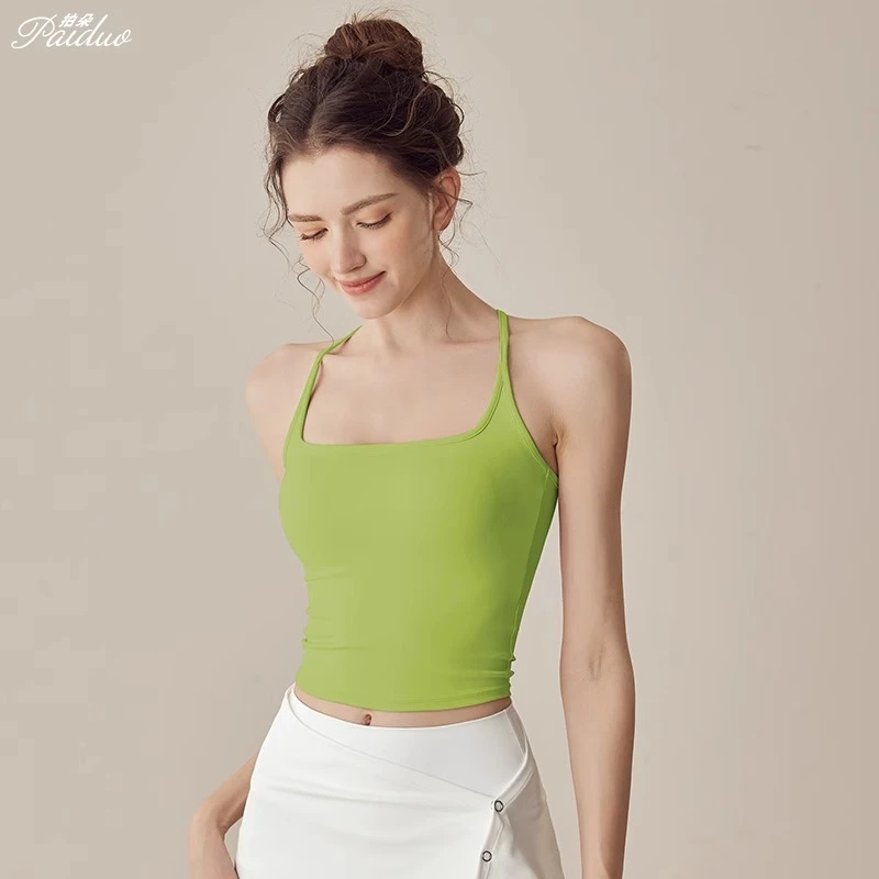 拍朵一体式瑜伽背心女美背普拉提健身运动内衣性感工字外穿吊带夏