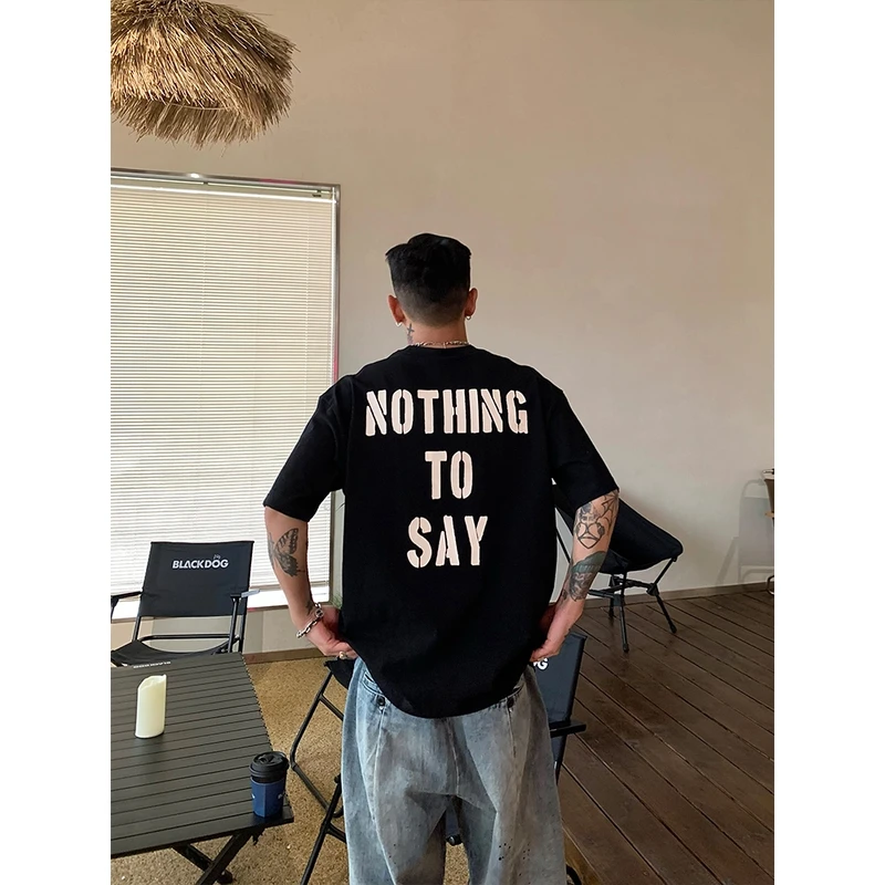 2025重磅纯棉潮牌圆领半袖短袖T恤男廓形夏季高街宽松印花ins港风