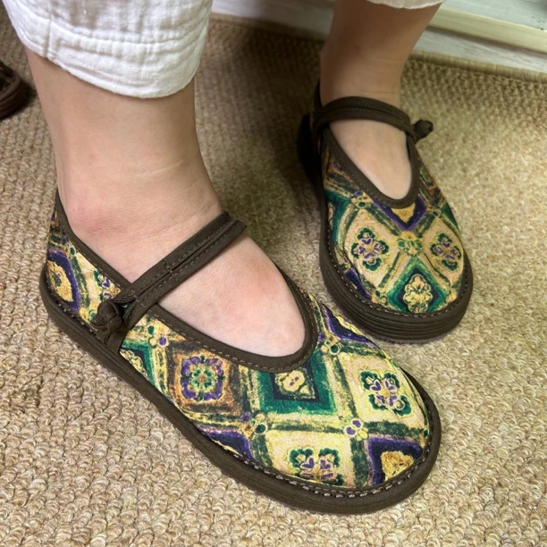 『来财-盘扣单鞋』复古手工布鞋软底妈妈鞋透气古风千层底布鞋胶底