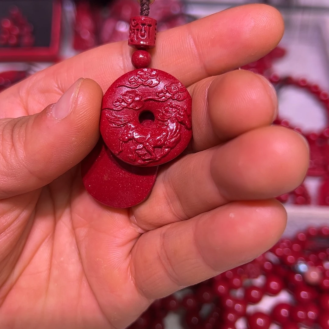 月***3天然辰砂生肖马平安扣钥匙扣