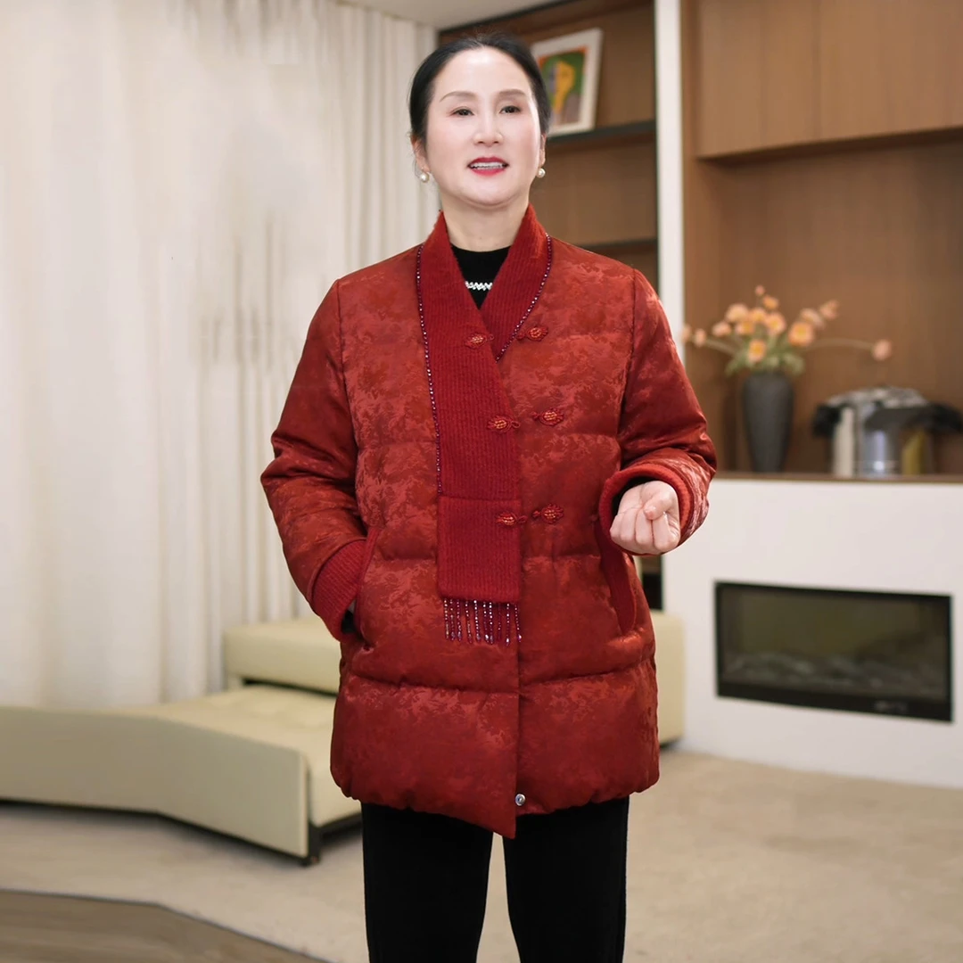 江南2025冬季妈妈装新中式羽绒服喜婆婆中老年女装中长款保暖外套