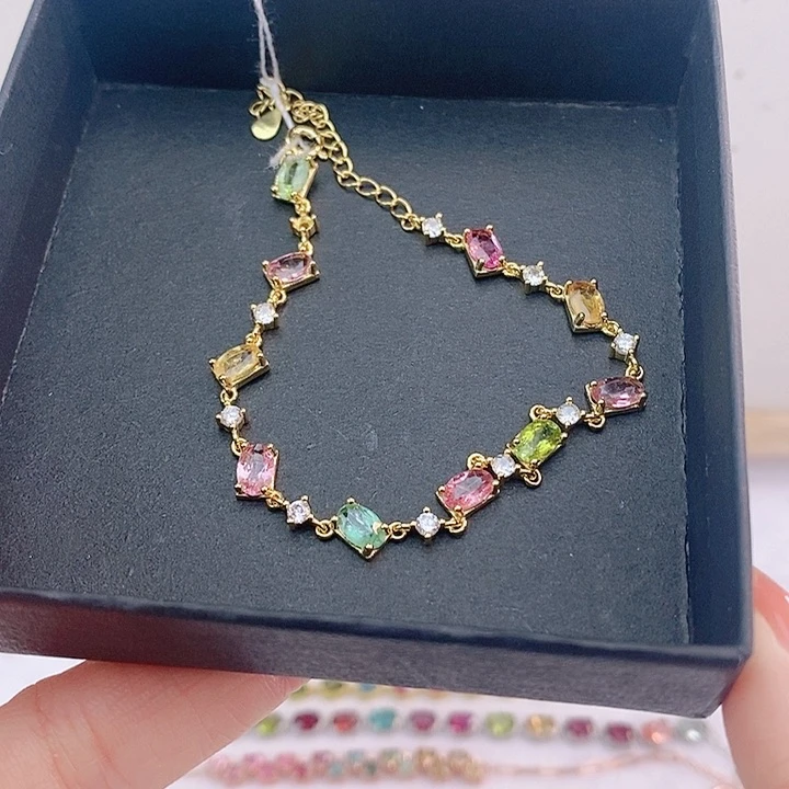 碧玺手链银S925镶嵌手链