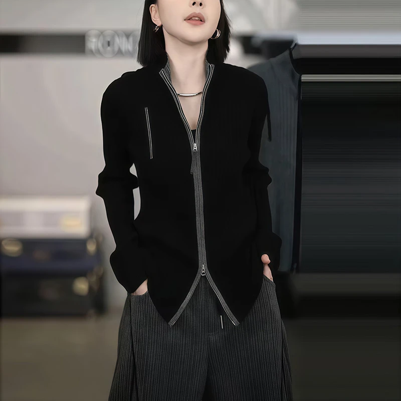 M330韩系复古设计感拼接撞色针织衫新款高级感超好看打底衫上衣