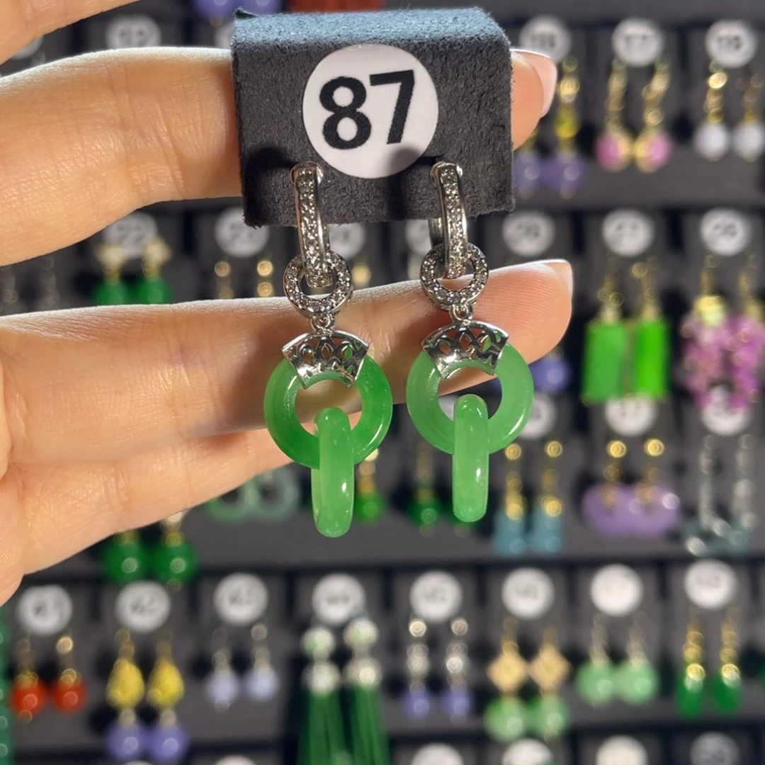 翡翠银S925镶嵌耳饰87