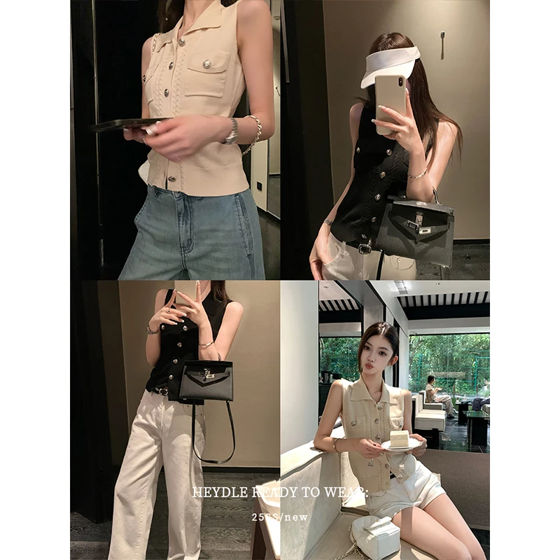 黑豆哼哼 巴曼格调*polo翻领针织马甲女夏莱赛尔外穿无袖背心上衣