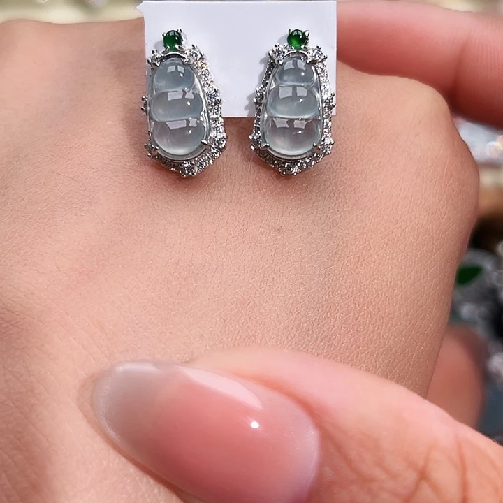 翡翠银S925镶嵌戒指缅甸天然A货翡翠耳钉