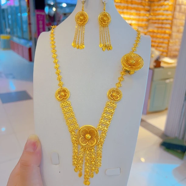 铜合金项链 247时尚新款休闲百搭三件套项链戒指耳环民族风精美