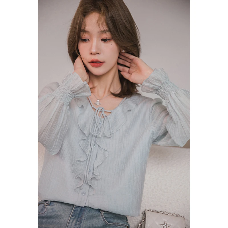 【季末折扣】阿蒂仙蕾丝衫肌理丝/轻薄透气减龄上衣女衬衫
