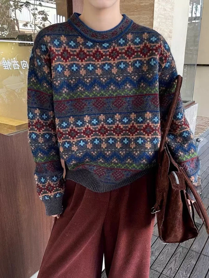 宽松型常规厚款植物花卉毛针织衫2391