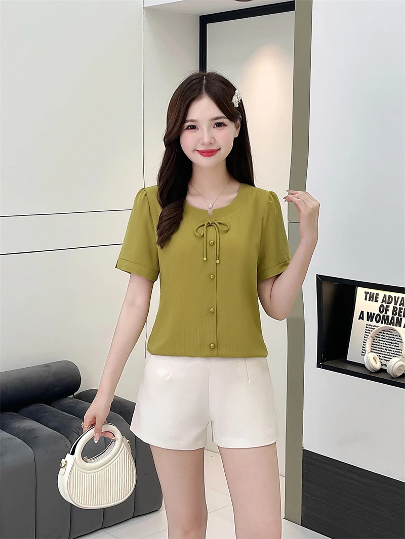 夏季洋气小衫修身显瘦时尚妈妈装气质减龄百搭套头衫短袖纯色国风