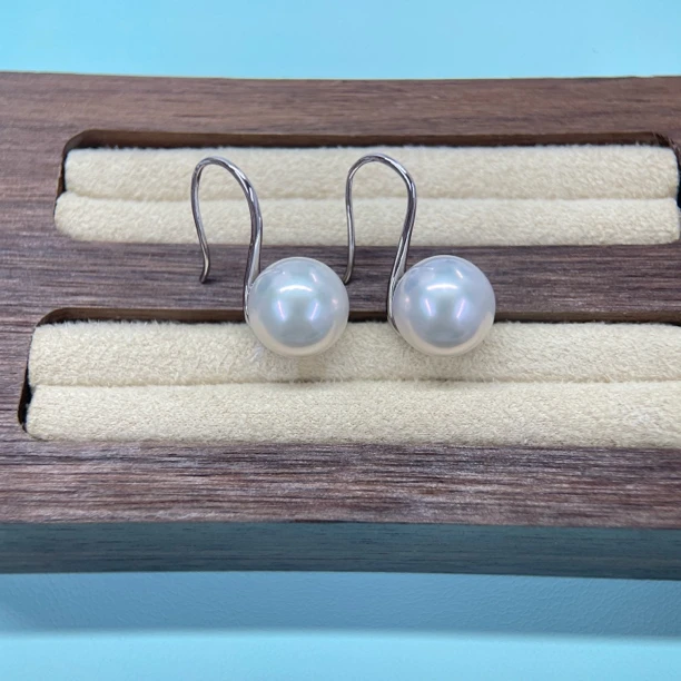 高跟鞋10-12mm高品极光天然珍珠耳钉耳环经典百搭时尚白色气质