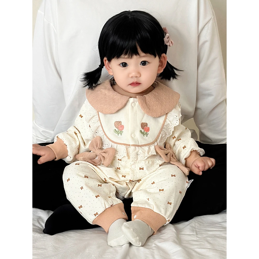 新款秋季韩版洋气连体衣新生儿女宝宝公主包屁衣外出哈衣爬服