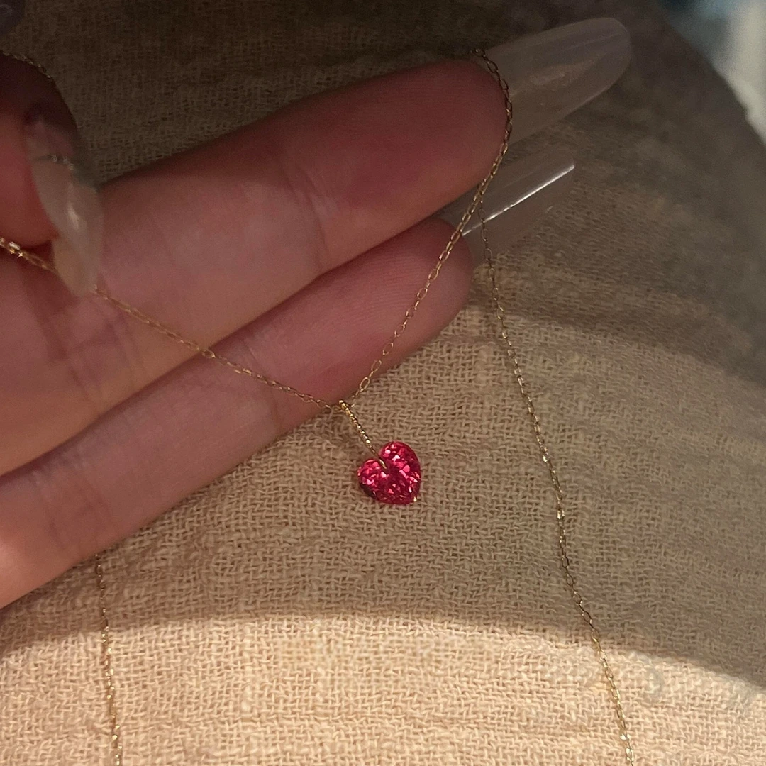 铜合金项链 爆闪红色爱心项链时尚小众设计高级感轻奢气质锁骨链