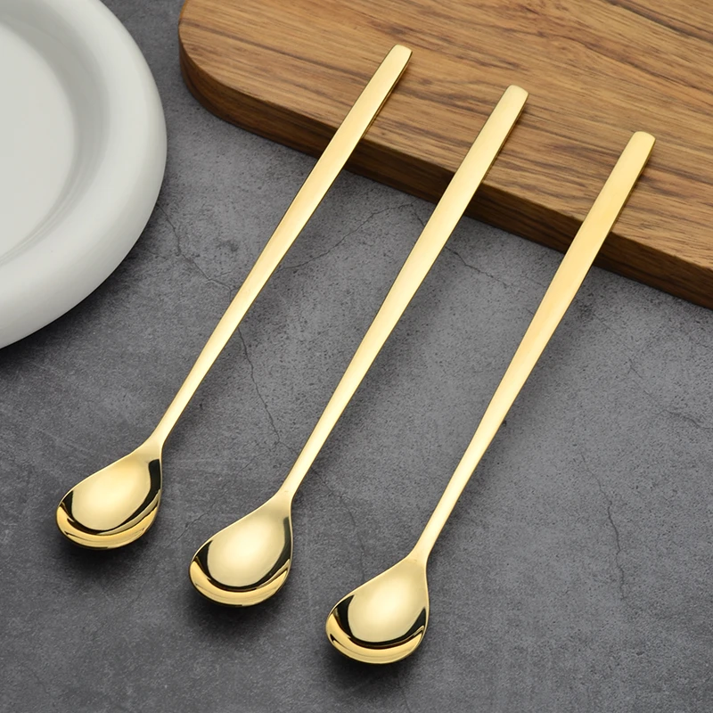 黄铜搅拌勺子长柄咖啡勺子精致可爱韩式冰勺甜品勺奶茶勺冰激凌勺