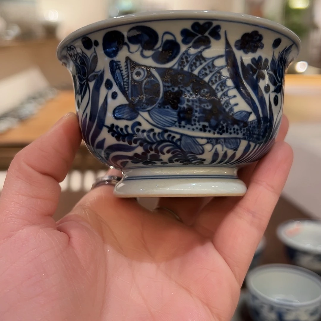 微瑕奢窑仿元青花杯杯杯