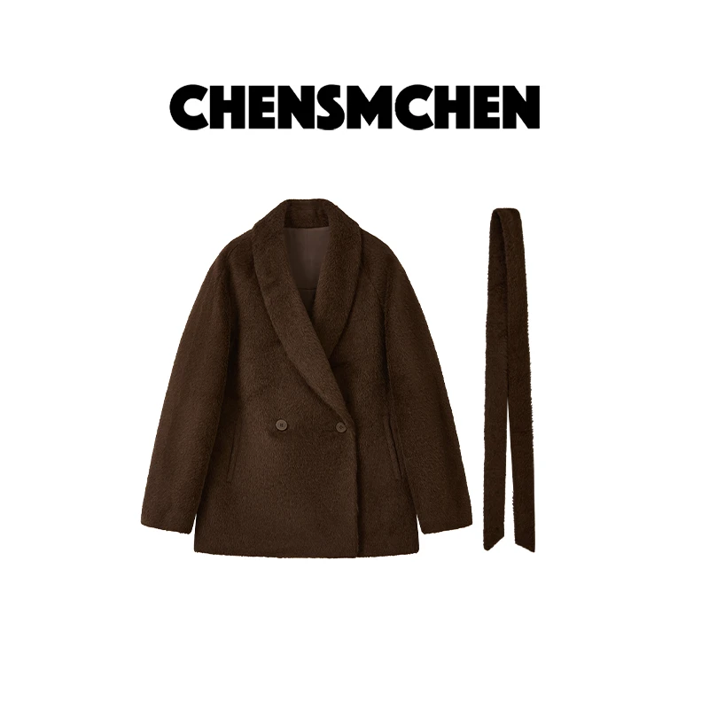 CHENSMCHEN【巧克力】苏利羊驼毛宽松毛呢大衣女轻奢外套CSD11735LC
