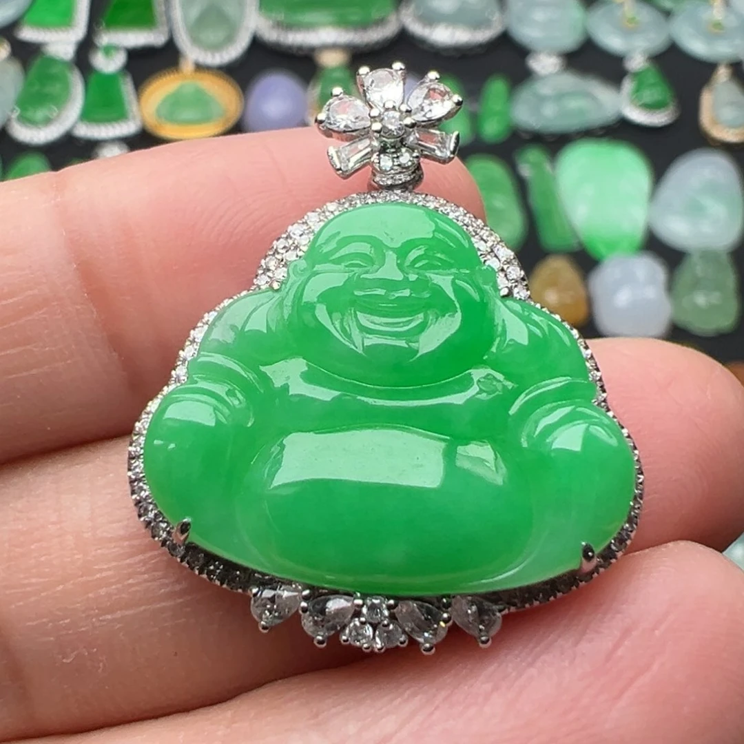 翡翠颈饰18K金镶嵌佛27.4