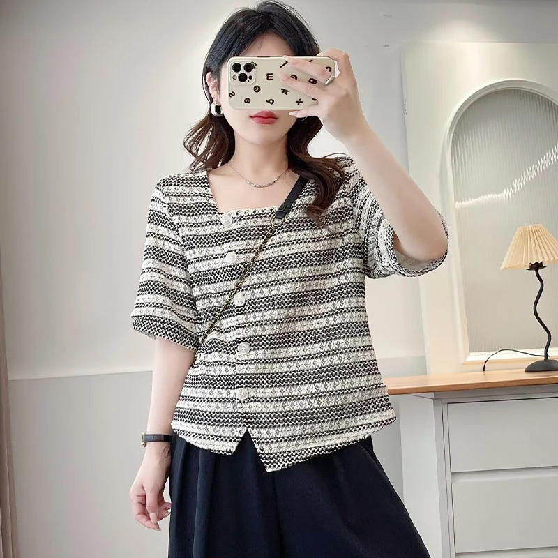 大码女装夏季新款时尚短袖T恤女宽松显瘦百搭胖mm半袖遮肉上衣服