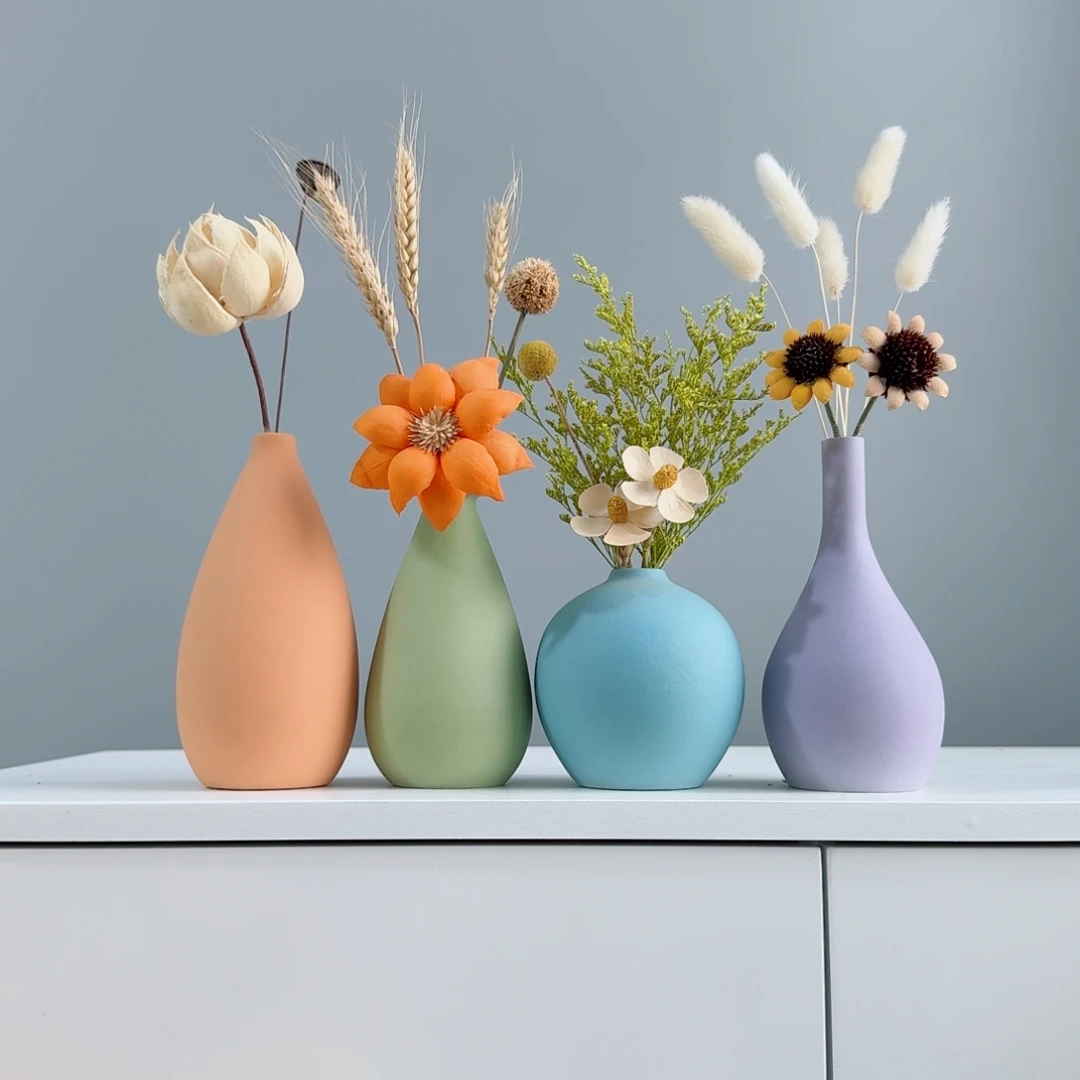 摆件陶瓷小花瓶含花总高约20-30cm