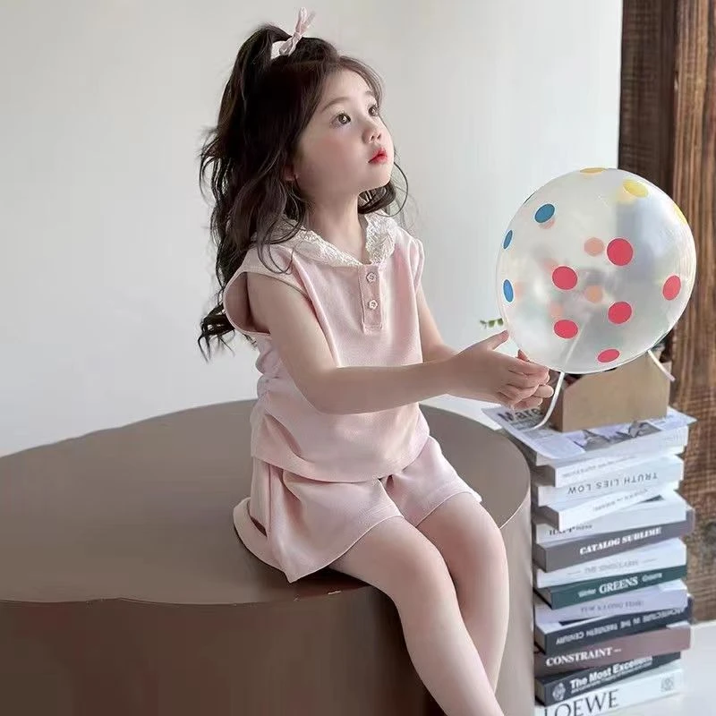 女童夏季套装2025新款女宝时尚欧若风无袖连帽背心短裤两件套夏装