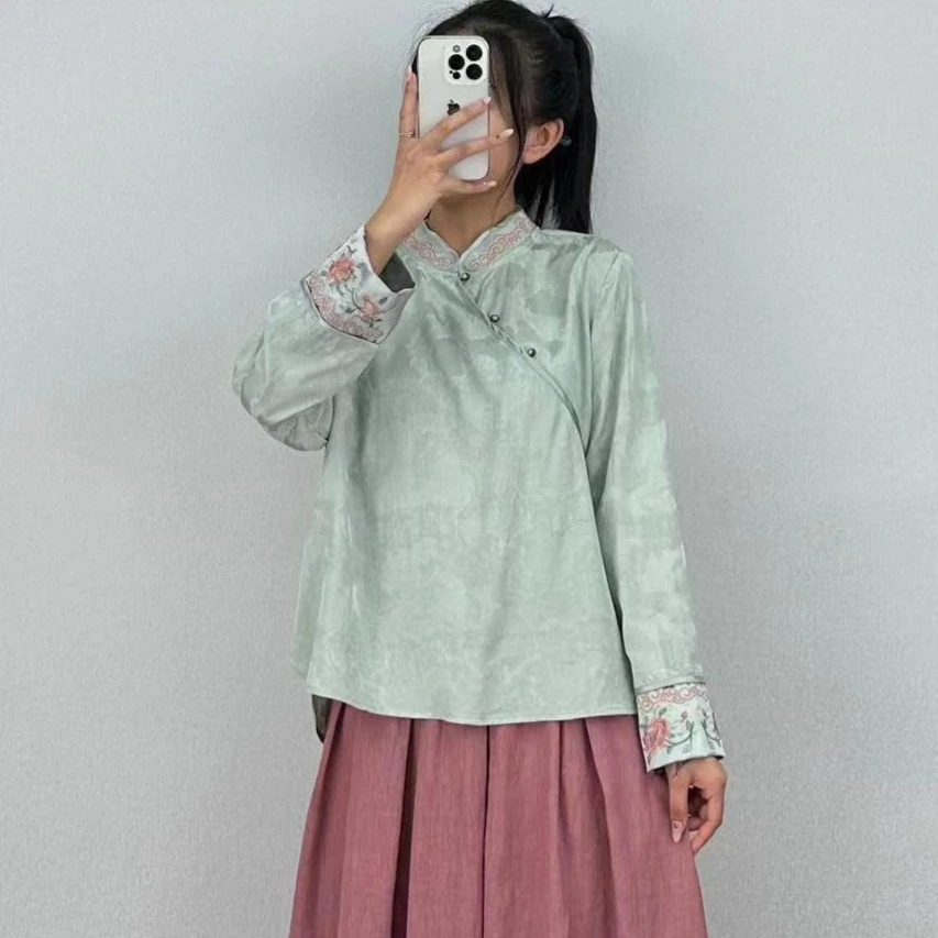 新款秋季长袖国风刺绣中式文艺复古轻奢上衣6860 肩40胸110长65