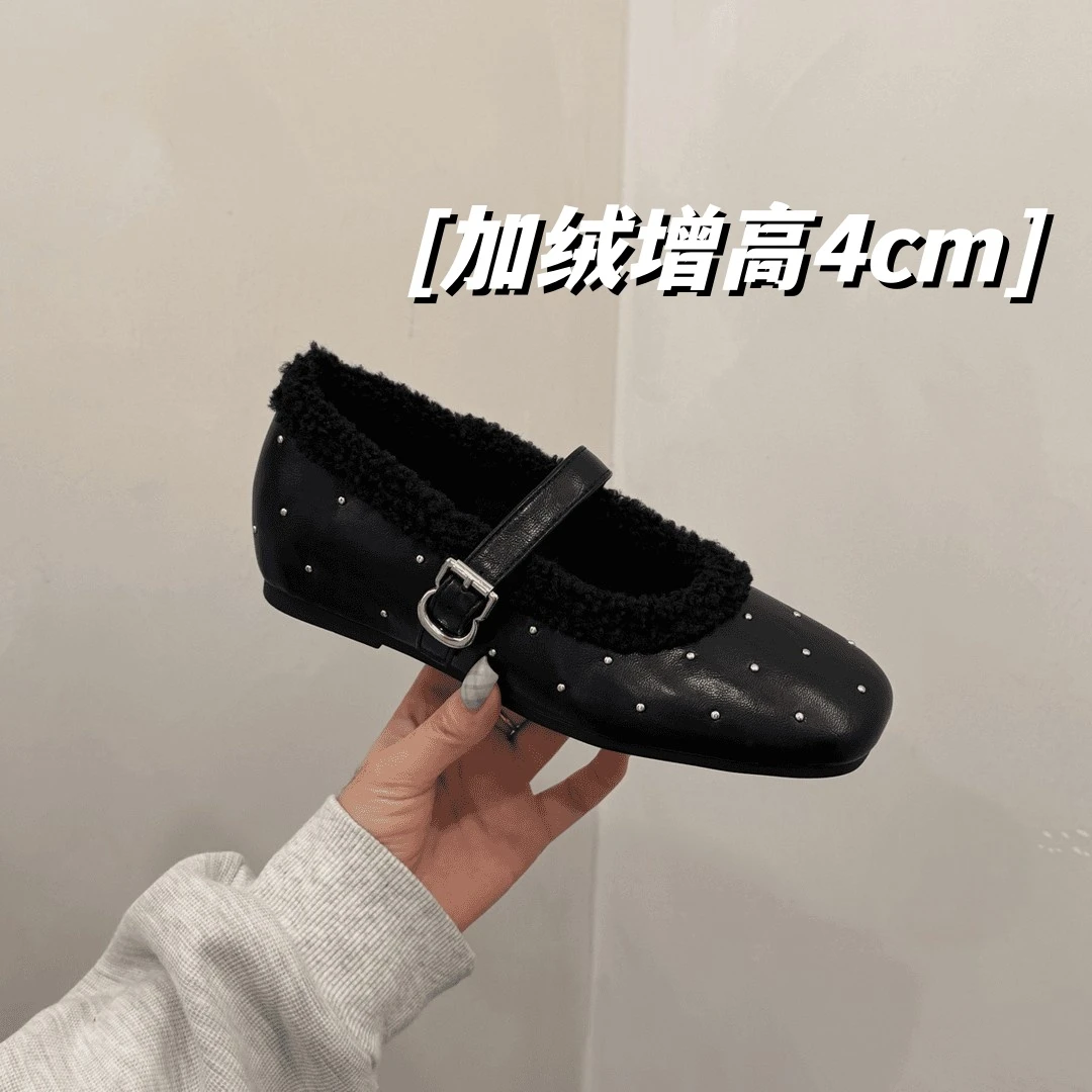 法式4cm内增高小香风玛丽珍单鞋女2025年冬温柔加绒保暖棉鞋瓢鞋