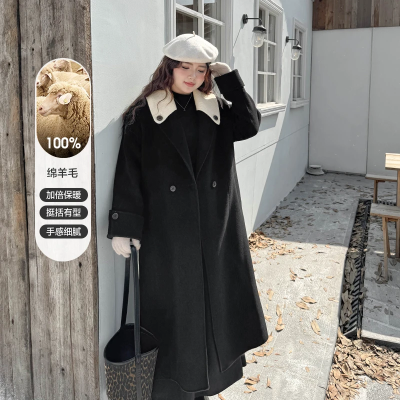 100%绵羊毛~大女主~大码女装冬季显瘦保暖中长款毛呢外套女CD6571