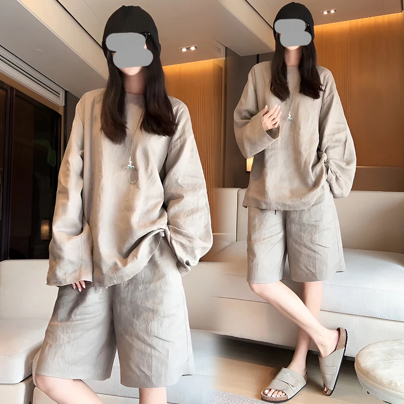 小个子穿搭一整套2026夏季新款防晒T恤上衣高腰休闲短裤两件套装