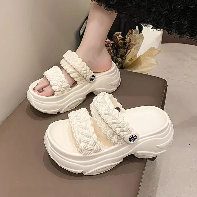 EVA2025新款松糕厚底高跟凉拖鞋女外穿松糕增高两穿凉鞋INS沙滩鞋