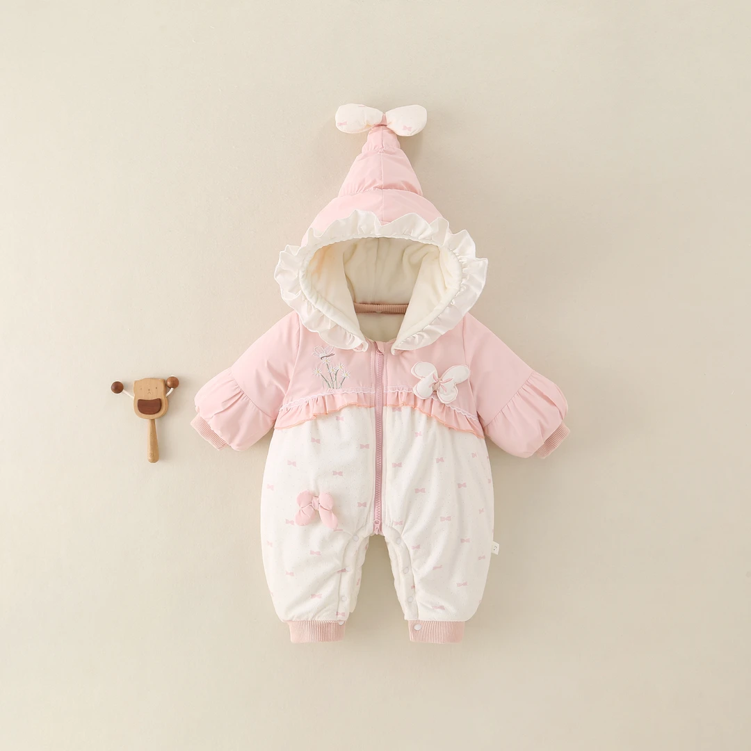 婴儿冬装衣服新生儿连帽连体衣女宝宝棉袄加厚哈衣棉服冬季外出