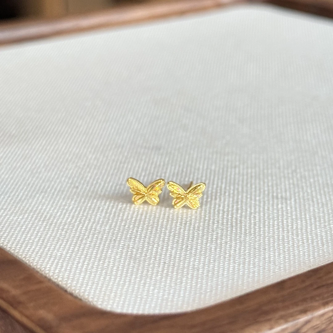 E【幻彩绕丝蝴蝶耳钉】-足金999精工5G耳饰