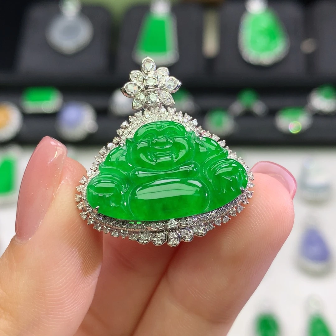 翡翠18K金镶嵌吊坠(不含链)
