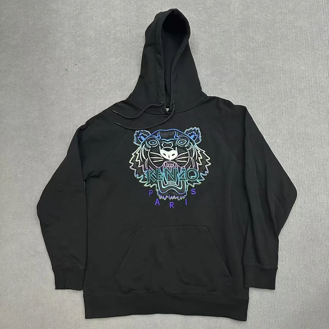 99新 KENZO/肯佐 黑色刺绣连帽卫衣/M码