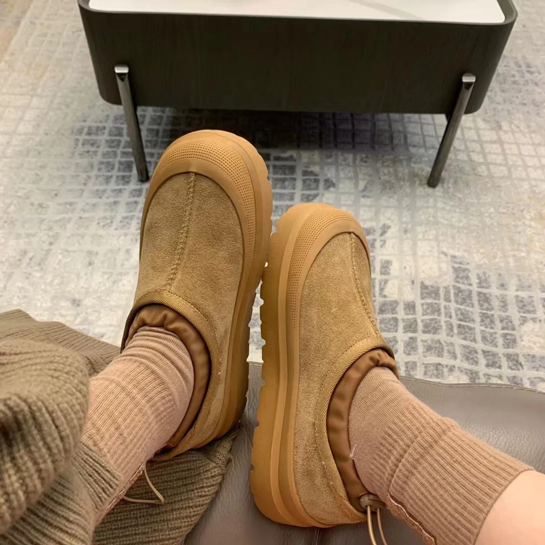 小静静一会 冬季抽绳一脚蹬面包牛皮棉鞋  2311A1810