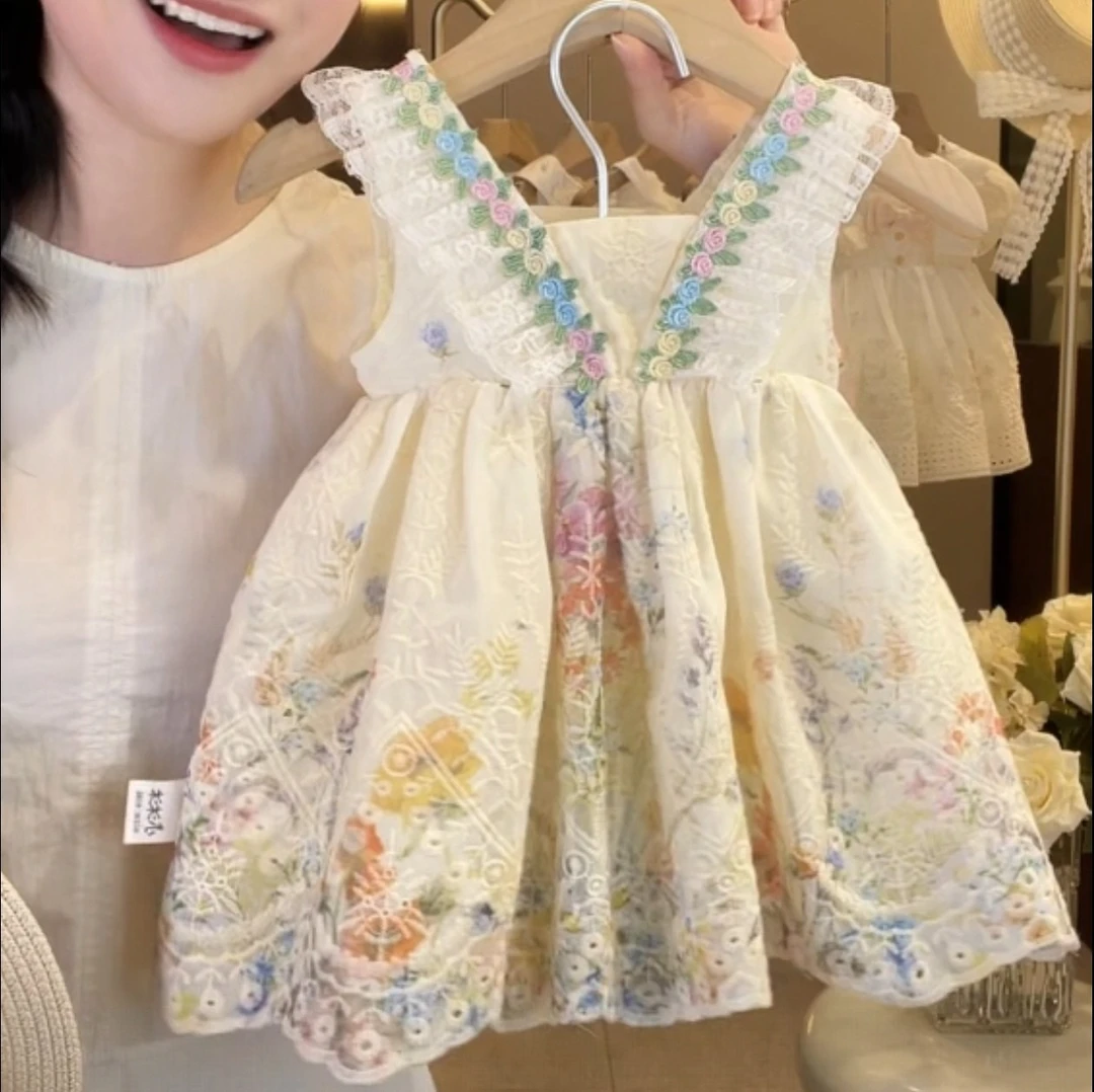 女童连衣裙夏天2025新款中小童女宝宝法式公主裙洋气碎花背心裙子