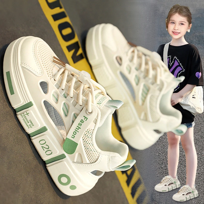 科比断码女童透气跑步鞋夏季单网透气儿童运动板鞋小白鞋女孩凉鞋