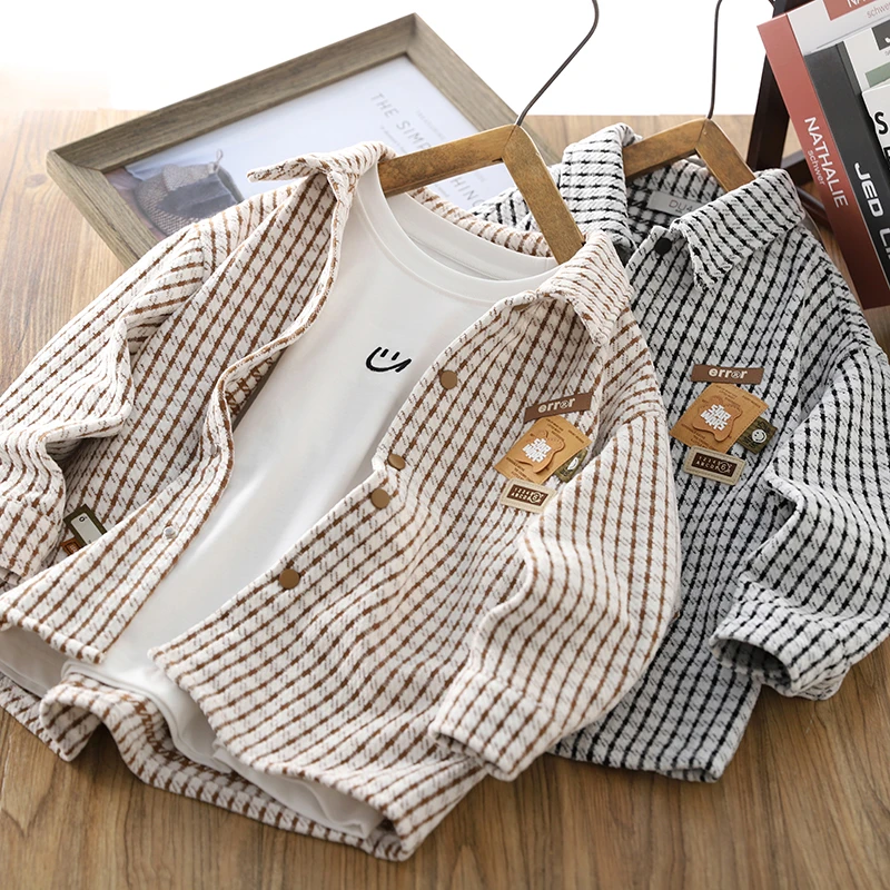 男童格子衬衫长袖春装薄款外套2025春秋新款儿童衬衣洋气休闲上衣