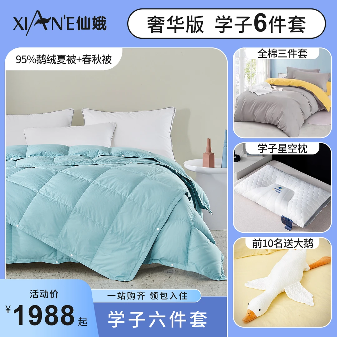 XIAN'E/仙娥学生套餐 鹅绒子母被二合一 宿舍六件套拎包入住 全套