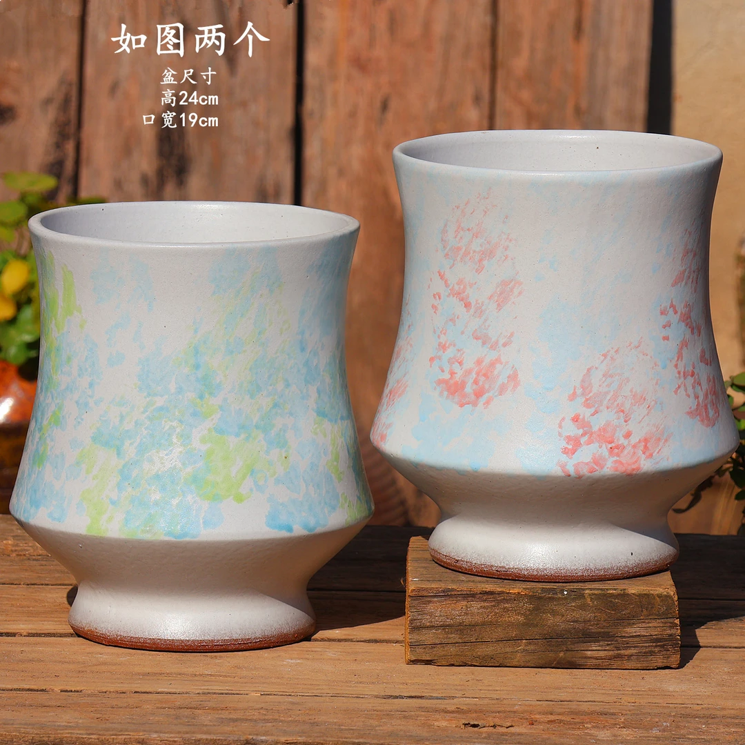 复古大口径透气粗陶花盆适兰花多肉三角梅室内盆栽绿植花卉土陶盆