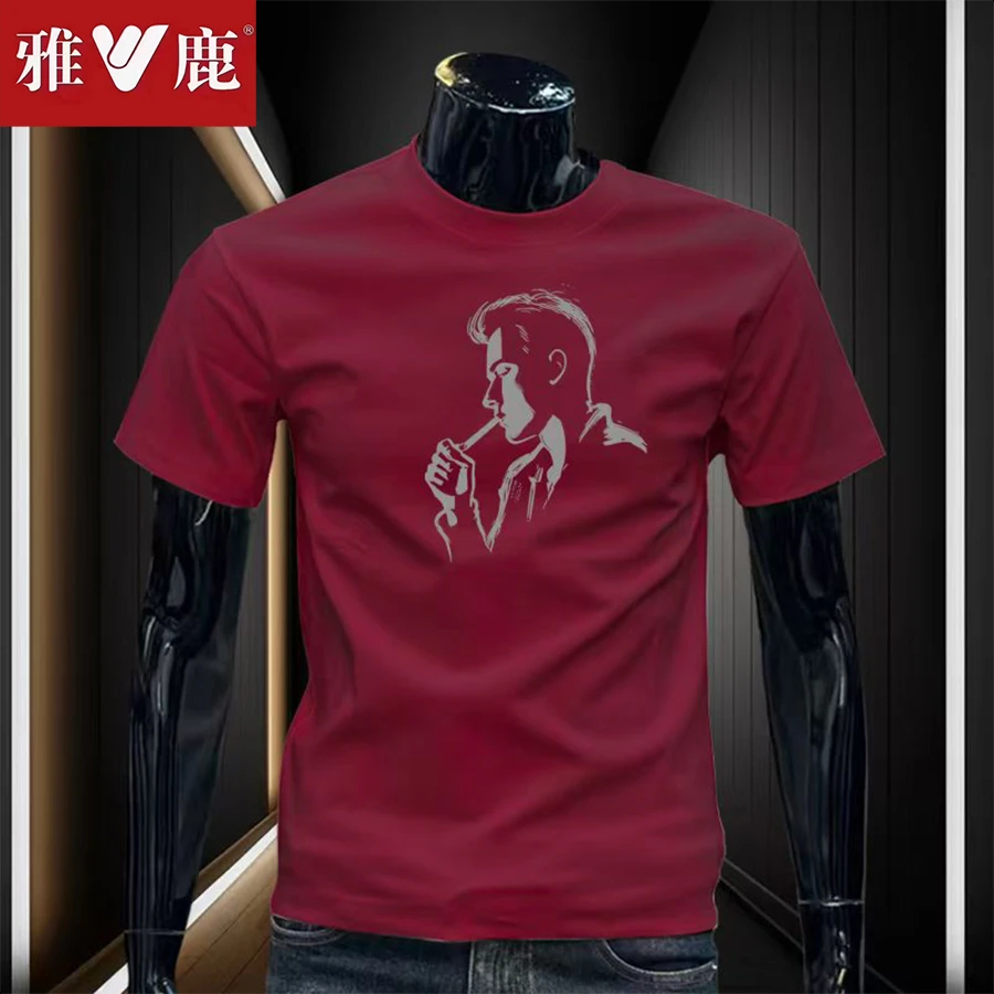 雅鹿纯棉夏季男士短袖印花T恤新款宽松潮流圆领休闲打底上衣半袖