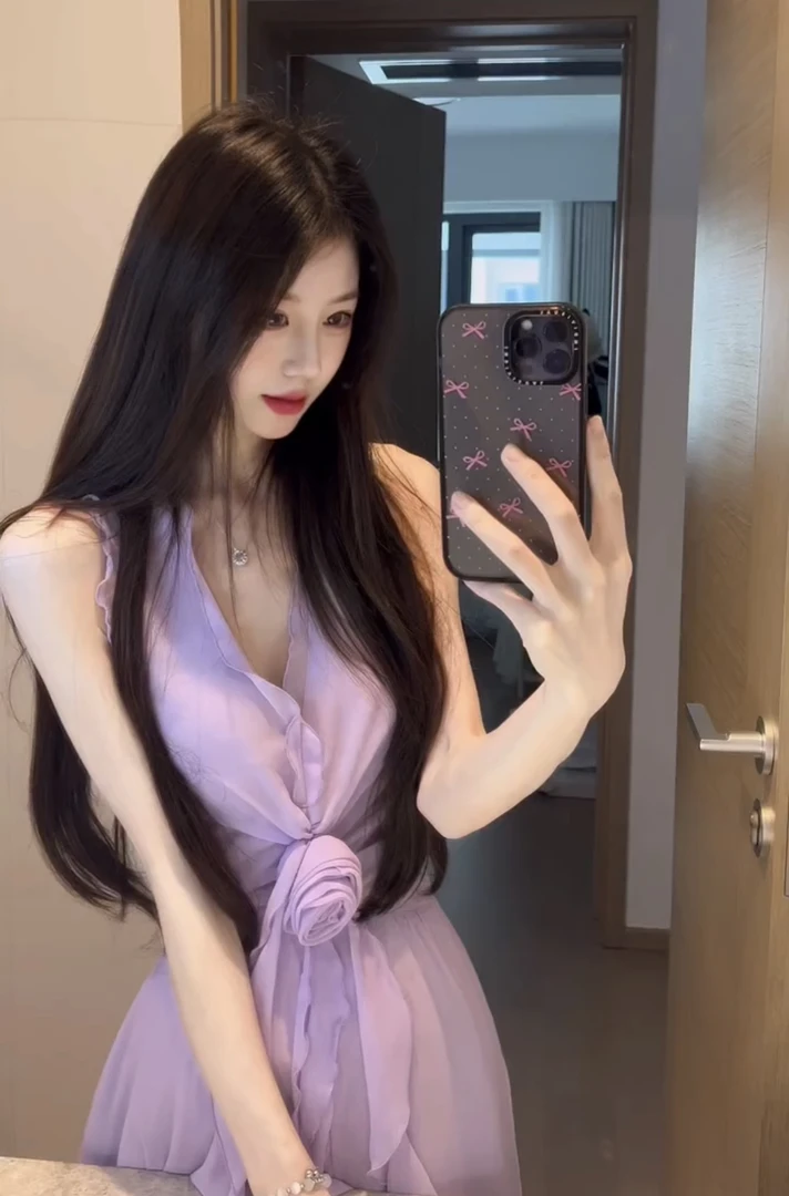 爱意邂逅 立体玫瑰浪漫荷叶边气质度假风连衣裙纯欲风性感长裙子