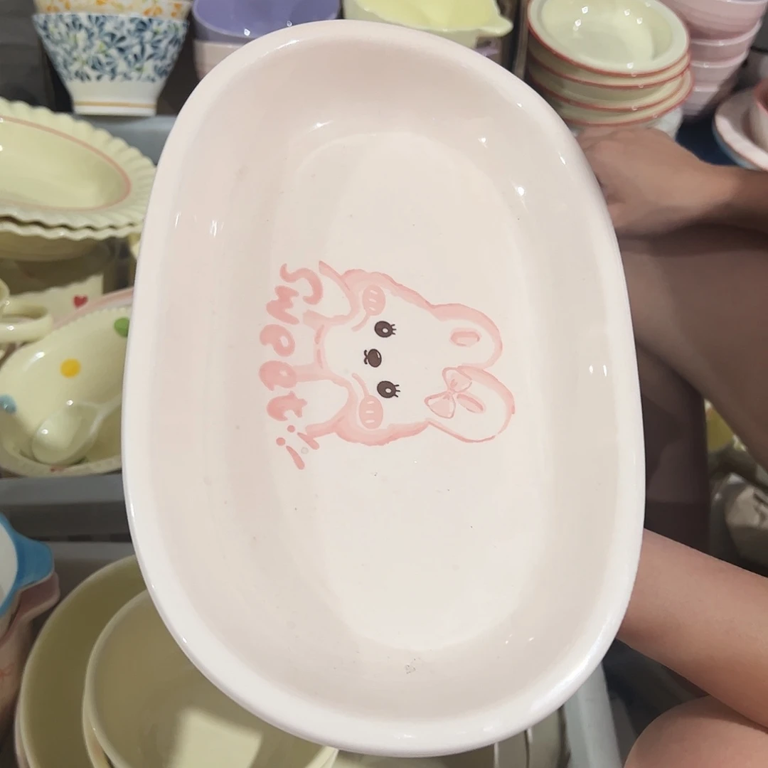 瓷片粉色兔子鱼盘一个